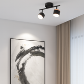 Aplica LED RFAN, Model DB60310-2, 2 Spoturi Orientabile, Soclu GX53, 2x9W, Montaj Aplicat, Negru cu Detalii Aurii, Design Modern, Ø32 cm 1