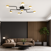 Lustra LED RFAN, Model X80028-7, 7 Brațe, Soclu GX53, 7x9W, Montaj Aplicat, Negru cu Detalii Aurii, Design Modern, 96x67 cm