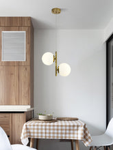 Pendul RFAN, Model N6803-2, Cu 2 Abajururi, 2 x E27, Inaltime Reglabila, Auriu