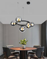 Pendul RFAN, Model N6805-5, Cu 5 Abajururi, 5 x E27, Inaltime Reglabila, Negru/Crom