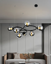 Pendul RFAN, Model N6805-7, Cu 7 Abajururi, 7 x E27, Inaltime Reglabila, Negru/Crom