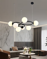 Pendul RFAN, Model N6805-7, Cu 7 Abajururi, 7 x E27, Inaltime Reglabila, Negru/Alb