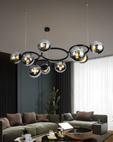 Pendul RFAN, Model N6805-9, Cu 9 Abajururi, 9 x E27, Inaltime Reglabila, Negru/Crom