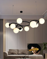 Pendul RFAN, Model N6805-9, Cu 9 Abajururi, 9 x E27, Inaltime Reglabila, Negru/Alb