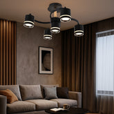 Lustra RFAN, Model R9170/4+1, 5 X Bec LED GX53, 3 Tipuri De Lumina, 60W, Negru